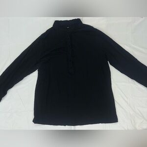 LANDS END Women’s XL Navy Floral Ruffle Blouse Top Long Sleeve Shirt 100% Cotton